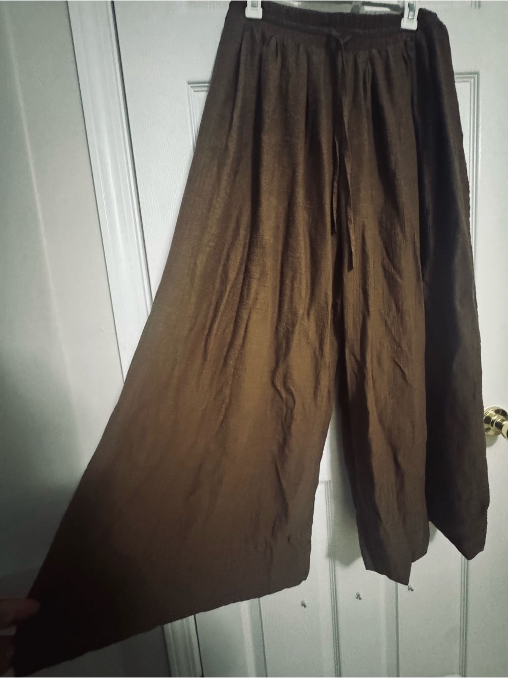 Wide Leg Brown Linen-Blend Pants